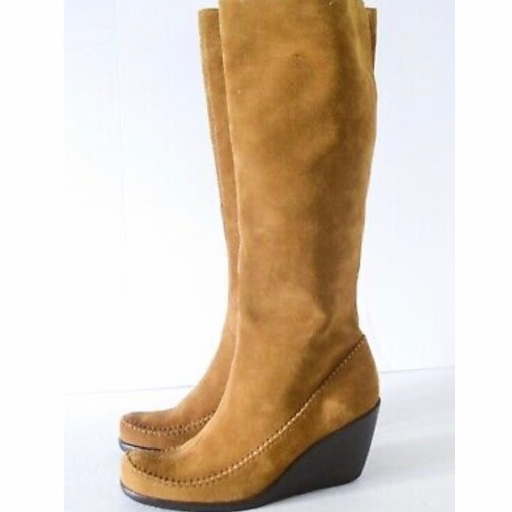 Aerosoles Tan Suede Wedge Boots, 8.5, LIKE NEW